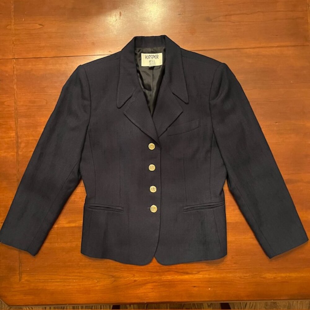 Women’s Navy blazer Suit Jacket Gold Button office work business casual 12P - Picture 4 of 11
